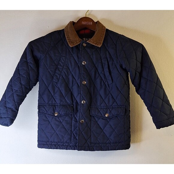 iXTREME Little Boys Quilted Navy Snap Up Barn Field Coat Corduroy Collar Sz 7 - Picture 1 of 8